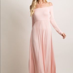 Pink Solid Off Shoulder Maxi Dress